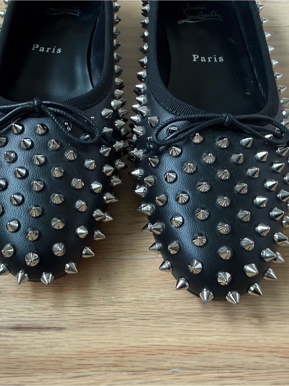 Christian Louboutin Black Studded Leather Ballet Flats with Red Sole - Picture 5 of 8